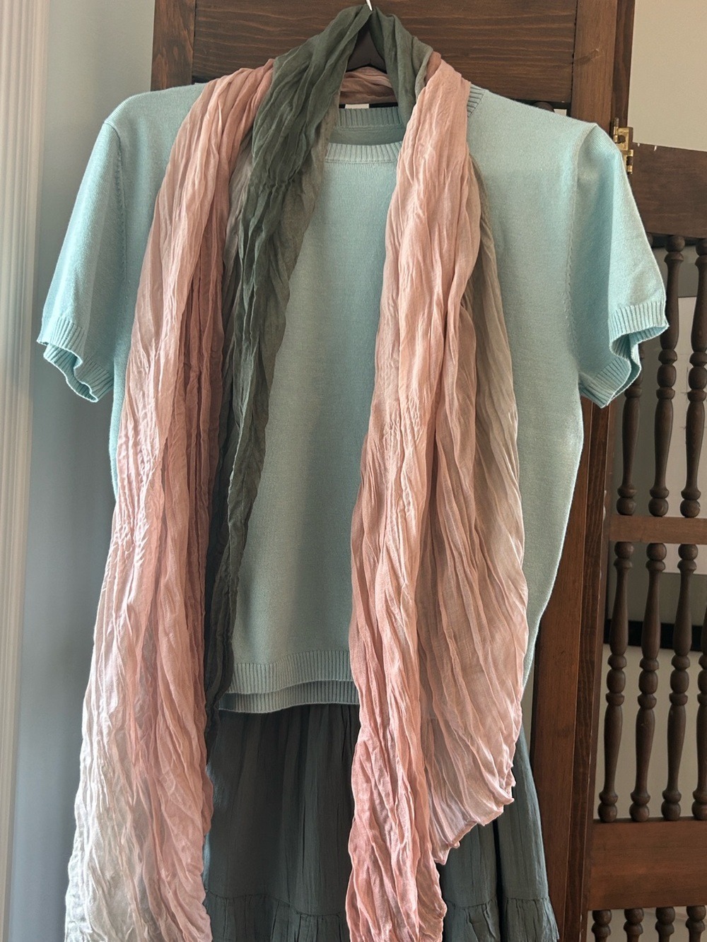 Pink Green Airy Scarf Bohemian Accessory UPCycle Rework